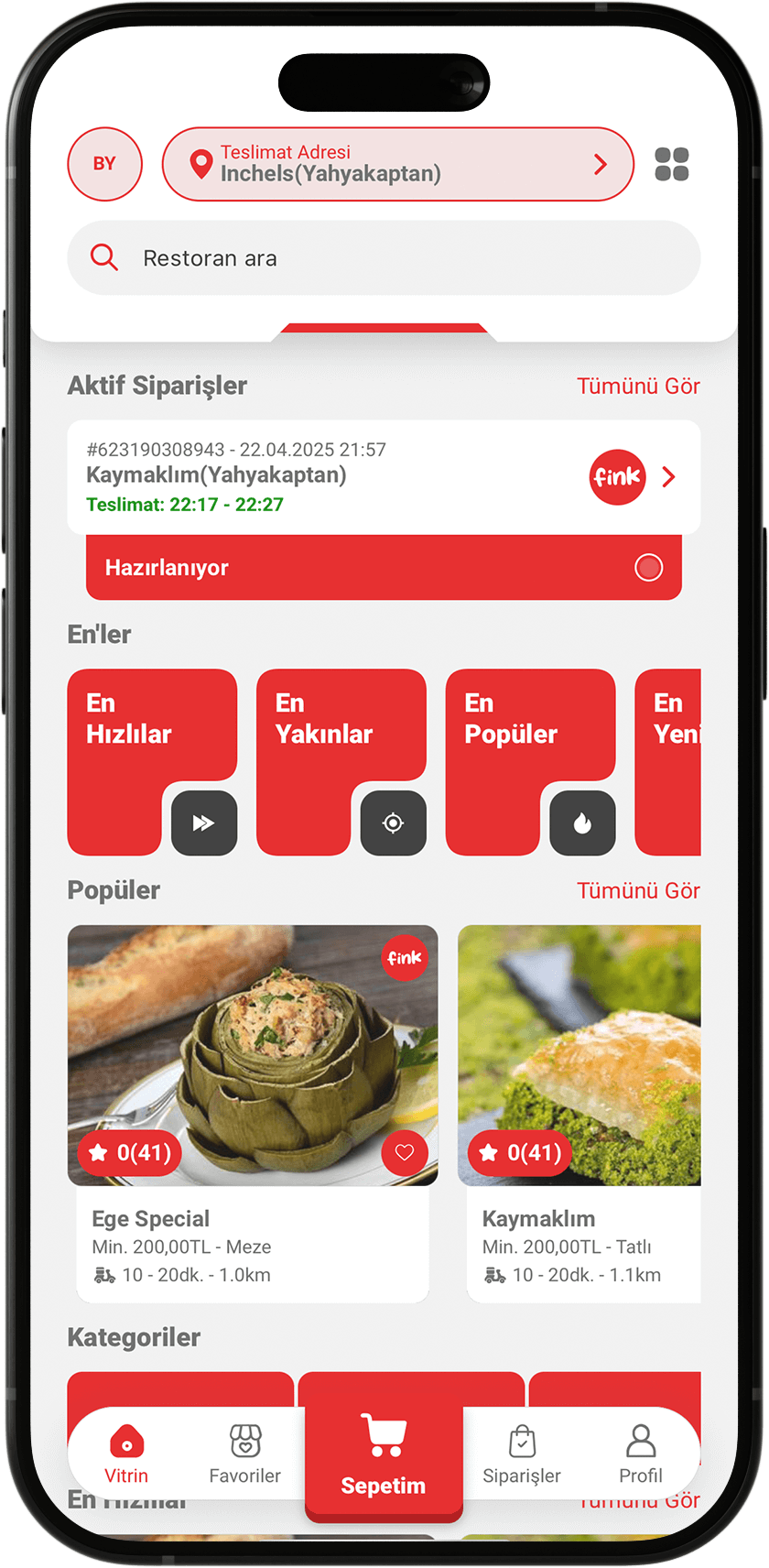 Fink Yemek Mobil Uygulama