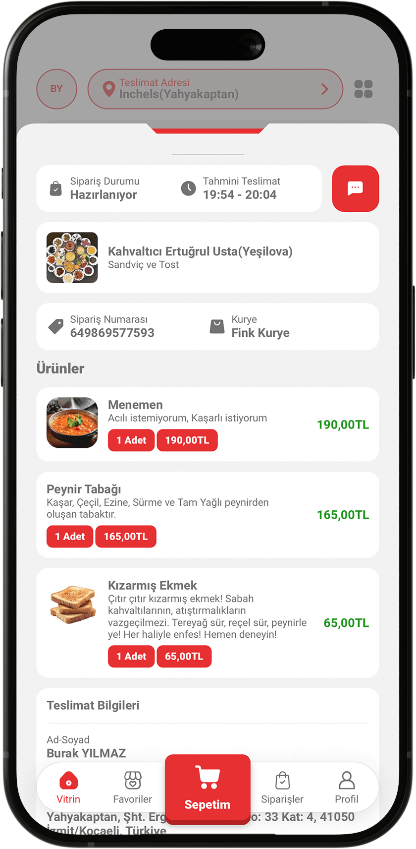 Fink Yemek Mobil Uygulama